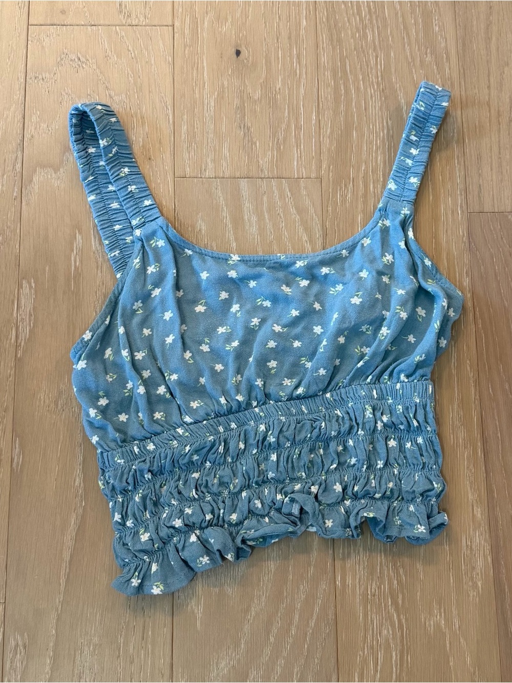 Blue Floral Smocked Crop Top